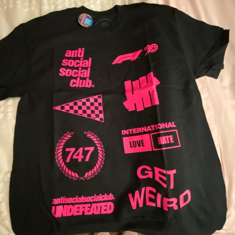 NWT Anti Social Social Club black tee with neon detail